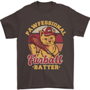 Funny Baseball Cat Furball Batter Mens T-Shirt 100% Cotton Dark Chocolate