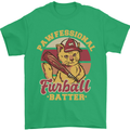 Funny Baseball Cat Furball Batter Mens T-Shirt 100% Cotton Irish Green