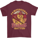 Funny Baseball Cat Furball Batter Mens T-Shirt 100% Cotton Maroon