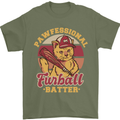 Funny Baseball Cat Furball Batter Mens T-Shirt 100% Cotton Military Green