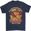 Funny Baseball Cat Furball Batter Mens T-Shirt 100% Cotton Navy Blue