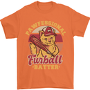 Funny Baseball Cat Furball Batter Mens T-Shirt 100% Cotton Orange