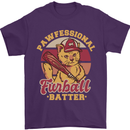 Funny Baseball Cat Furball Batter Mens T-Shirt 100% Cotton Purple