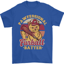 Funny Baseball Cat Furball Batter Mens T-Shirt 100% Cotton Royal Blue