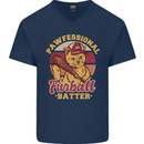 Funny Baseball Cat Furball Batter Mens V-Neck Cotton T-Shirt Navy Blue