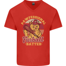 Funny Baseball Cat Furball Batter Mens V-Neck Cotton T-Shirt Red