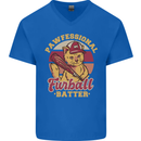 Funny Baseball Cat Furball Batter Mens V-Neck Cotton T-Shirt Royal Blue