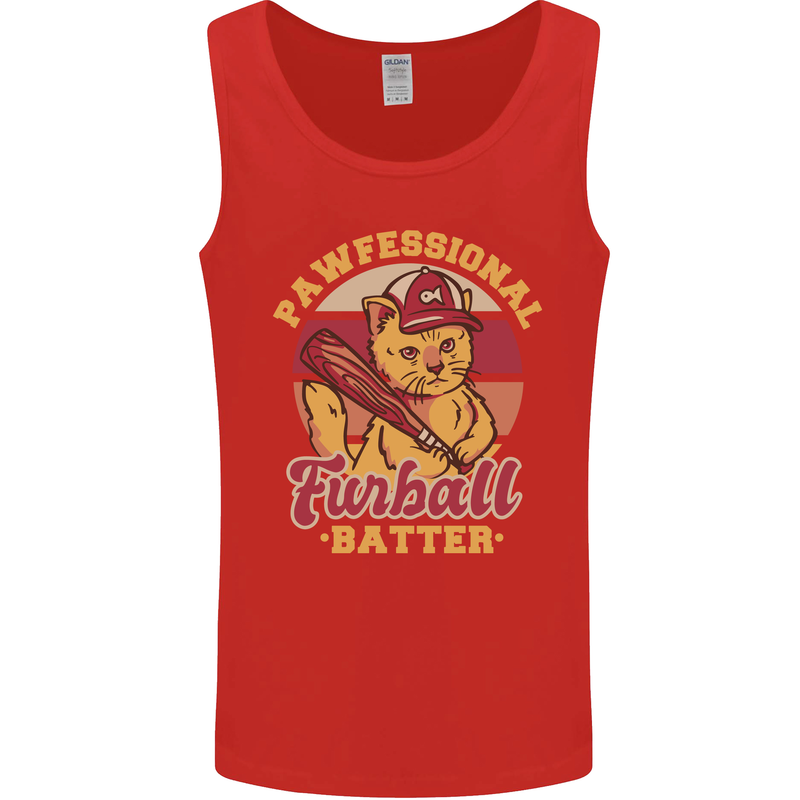 Funny Baseball Cat Furball Batter Mens Vest Tank Top Red