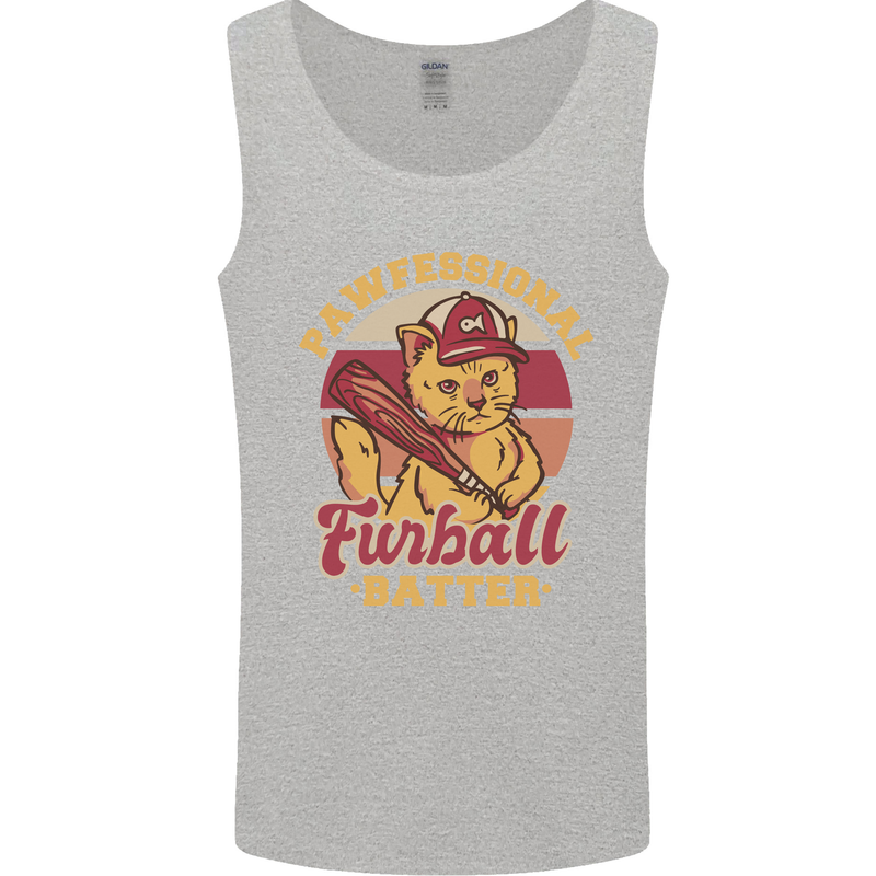 Funny Baseball Cat Furball Batter Mens Vest Tank Top Sports Grey