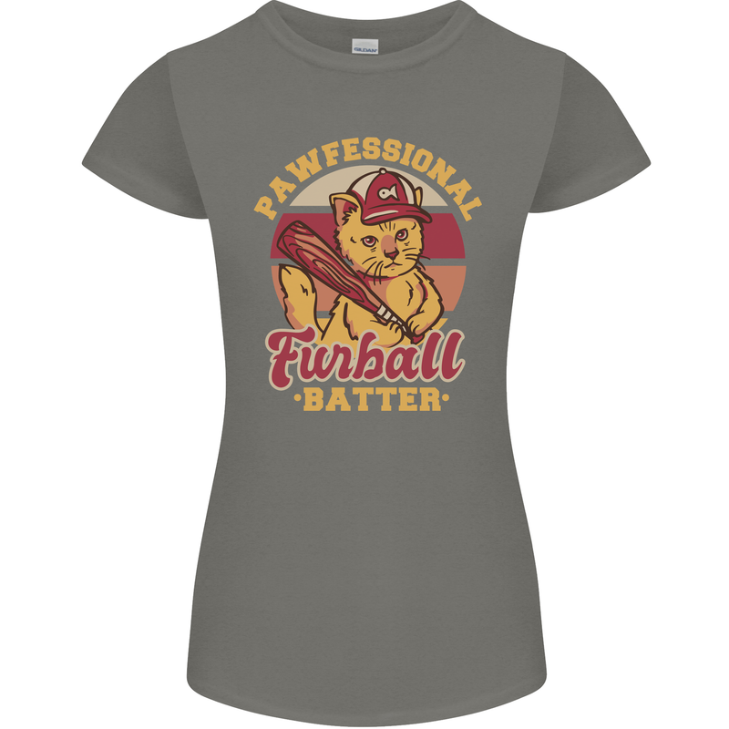 Funny Baseball Cat Furball Batter Womens Petite Cut T-Shirt Charcoal
