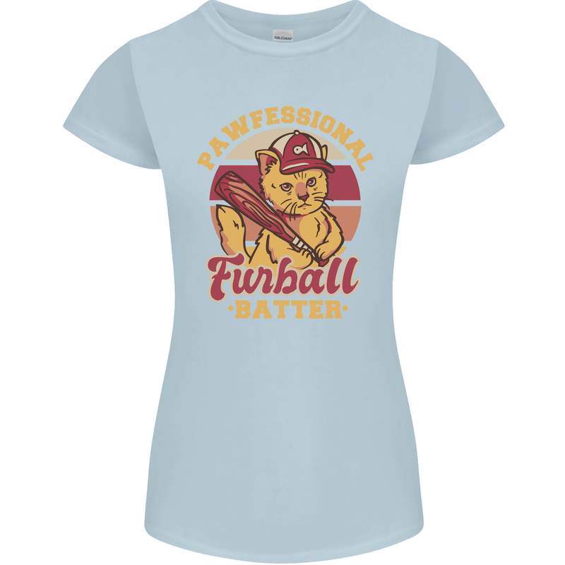 Funny Baseball Cat Furball Batter Womens Petite Cut T-Shirt Light Blue