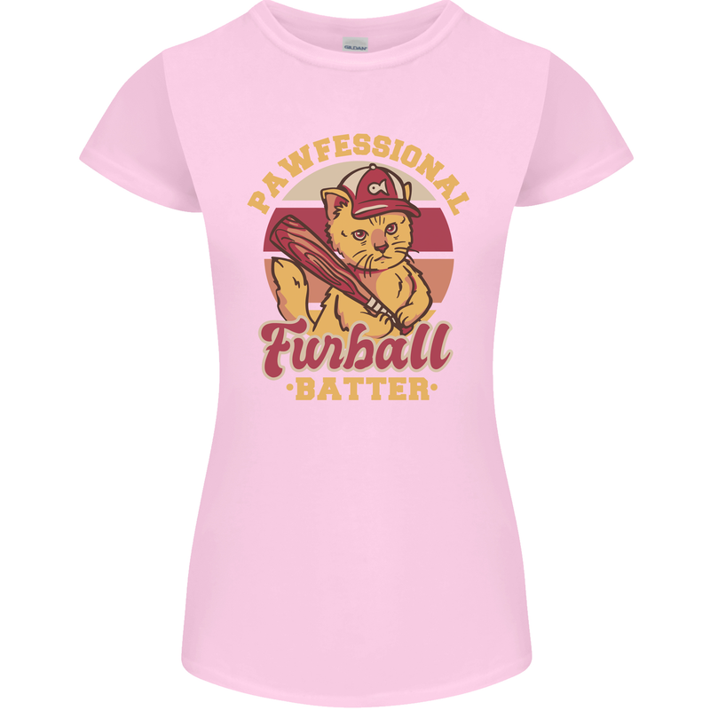 Funny Baseball Cat Furball Batter Womens Petite Cut T-Shirt Light Pink