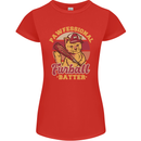 Funny Baseball Cat Furball Batter Womens Petite Cut T-Shirt Red