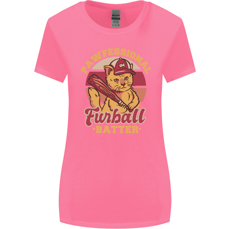 Funny Baseball Cat Furball Batter Womens Wider Cut T-Shirt Azalea