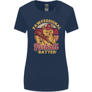 Funny Baseball Cat Furball Batter Womens Wider Cut T-Shirt Navy Blue