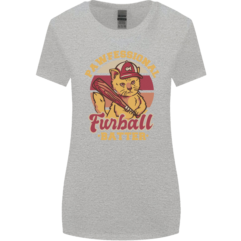 Funny Baseball Cat Furball Batter Womens Wider Cut T-Shirt Sports Grey