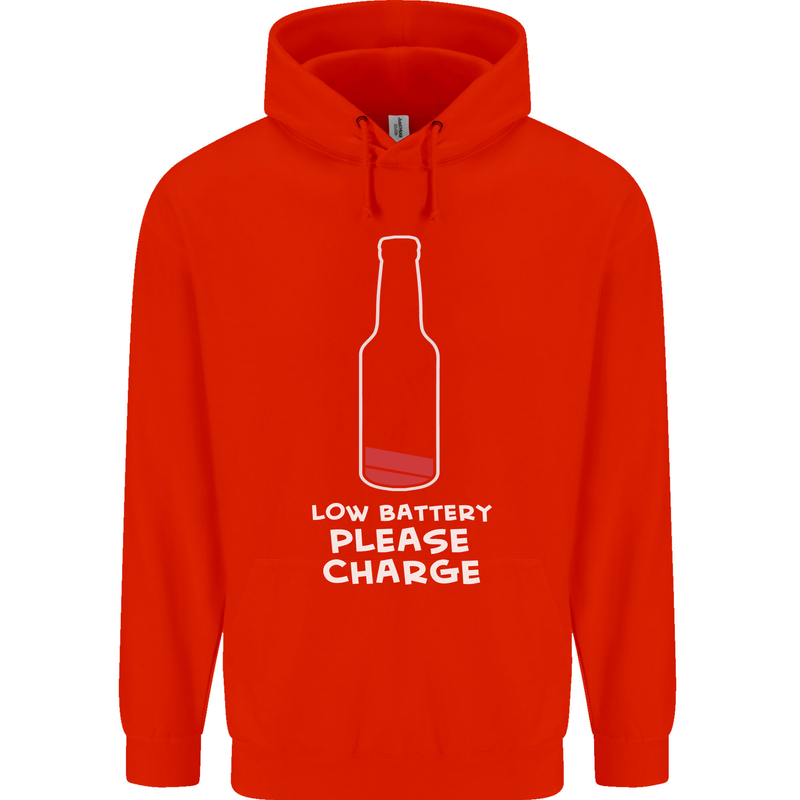 Funny Beer Alcohol Please Charge Mens 80% Cotton Hoodie Bright Red