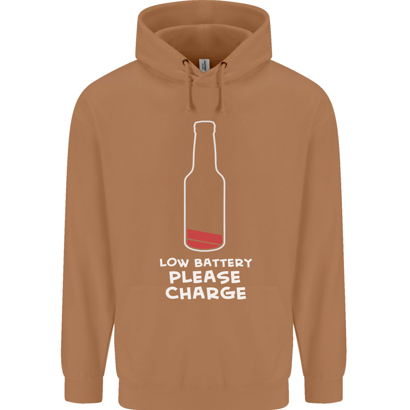 Funny Beer Alcohol Please Charge Mens 80% Cotton Hoodie Caramel Latte