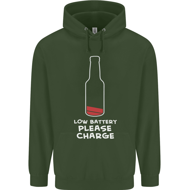 Funny Beer Alcohol Please Charge Mens 80% Cotton Hoodie Forest Green
