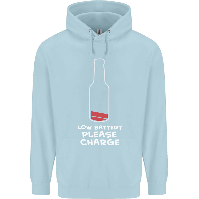 Funny Beer Alcohol Please Charge Mens 80% Cotton Hoodie Light Blue