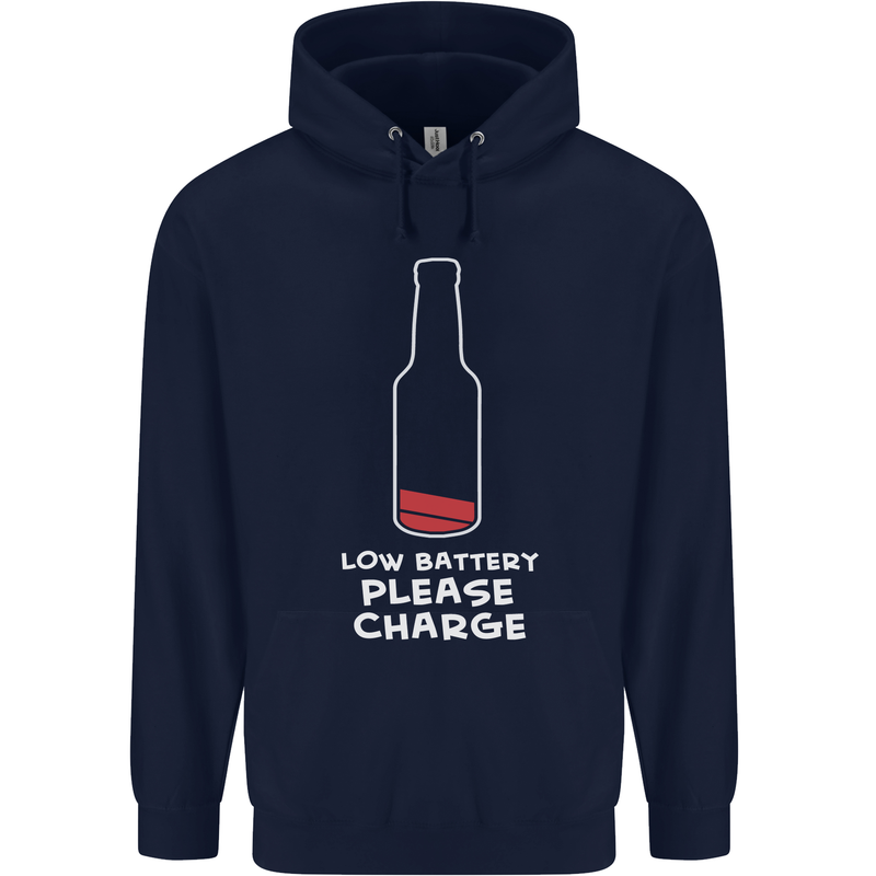 Funny Beer Alcohol Please Charge Mens 80% Cotton Hoodie Navy Blue