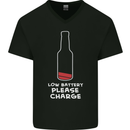 Funny Beer Alcohol Please Charge Mens V-Neck Cotton T-Shirt Black