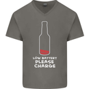 Funny Beer Alcohol Please Charge Mens V-Neck Cotton T-Shirt Charcoal