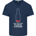 Funny Beer Alcohol Please Charge Mens V-Neck Cotton T-Shirt Navy Blue