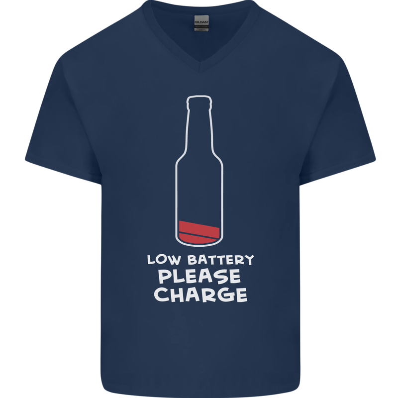 Funny Beer Alcohol Please Charge Mens V-Neck Cotton T-Shirt Navy Blue
