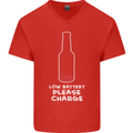 Funny Beer Alcohol Please Charge Mens V-Neck Cotton T-Shirt Red