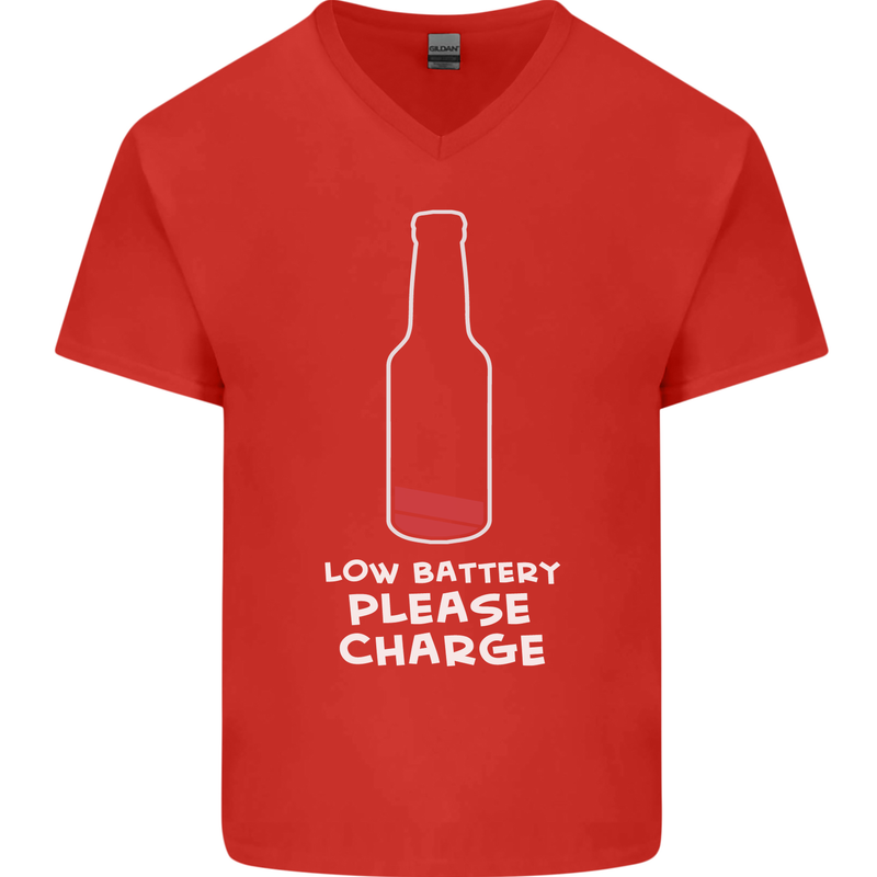 Funny Beer Alcohol Please Charge Mens V-Neck Cotton T-Shirt Red