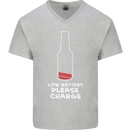 Funny Beer Alcohol Please Charge Mens V-Neck Cotton T-Shirt Sports Grey