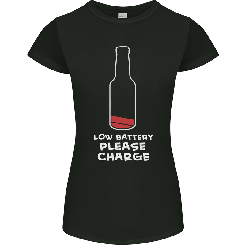Funny Beer Alcohol Please Charge Womens Petite Cut T-Shirt Black