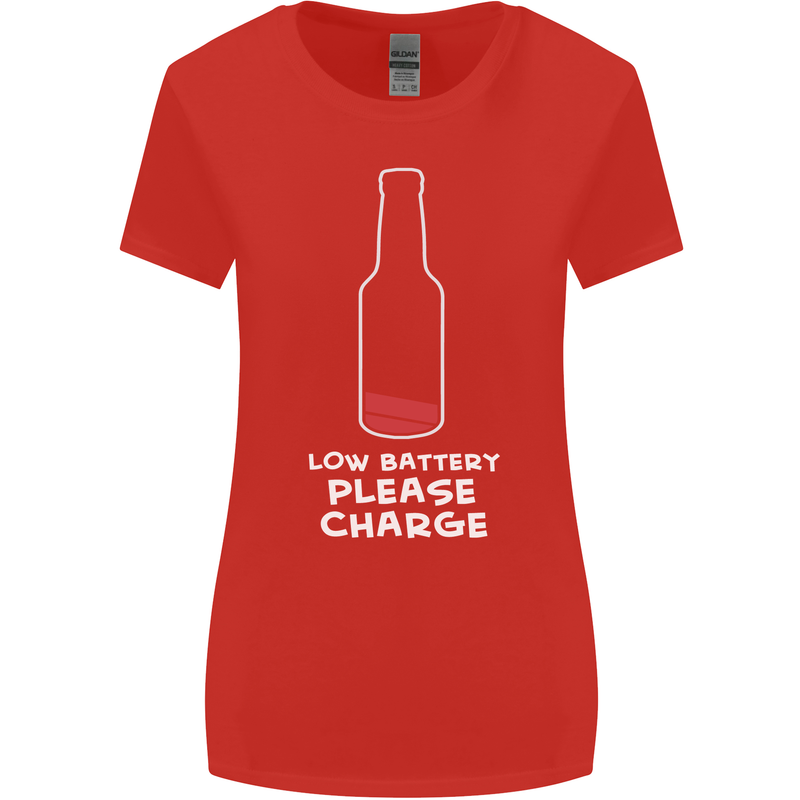 Funny Beer Alcohol Please Charge Womens Wider Cut T-Shirt Red