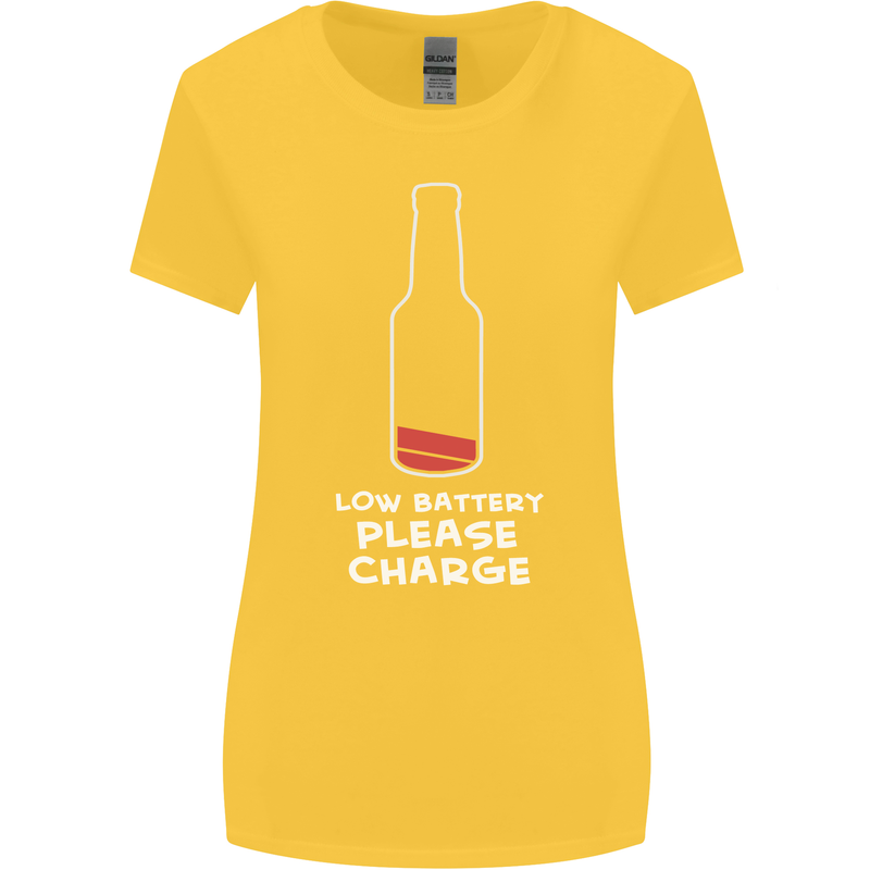 Funny Beer Alcohol Please Charge Womens Wider Cut T-Shirt Yellow