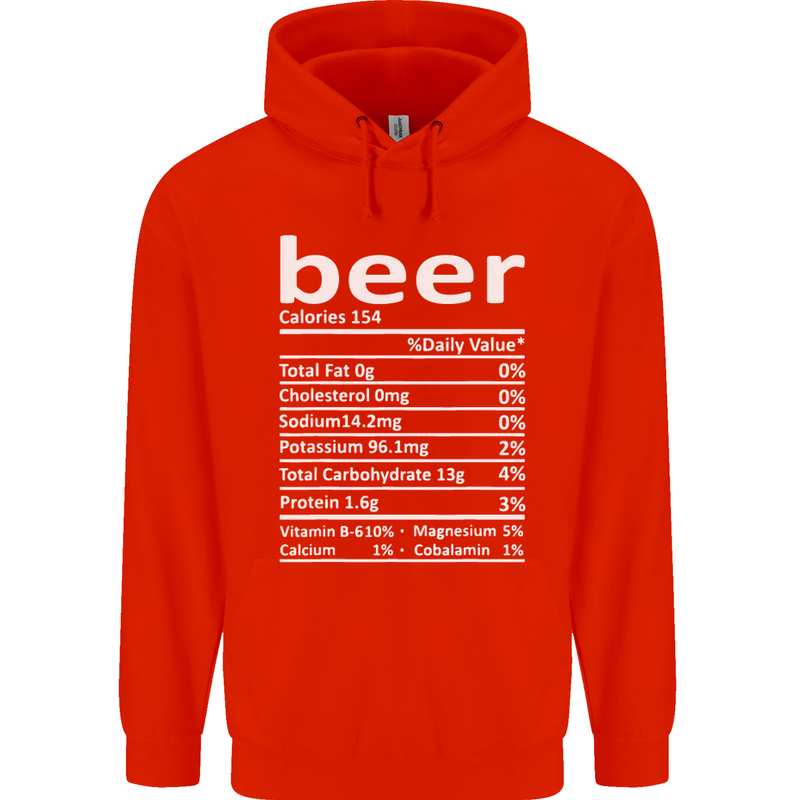 Funny Beer Nutritional Facts Alcohol Childrens Kids Hoodie Bright Red