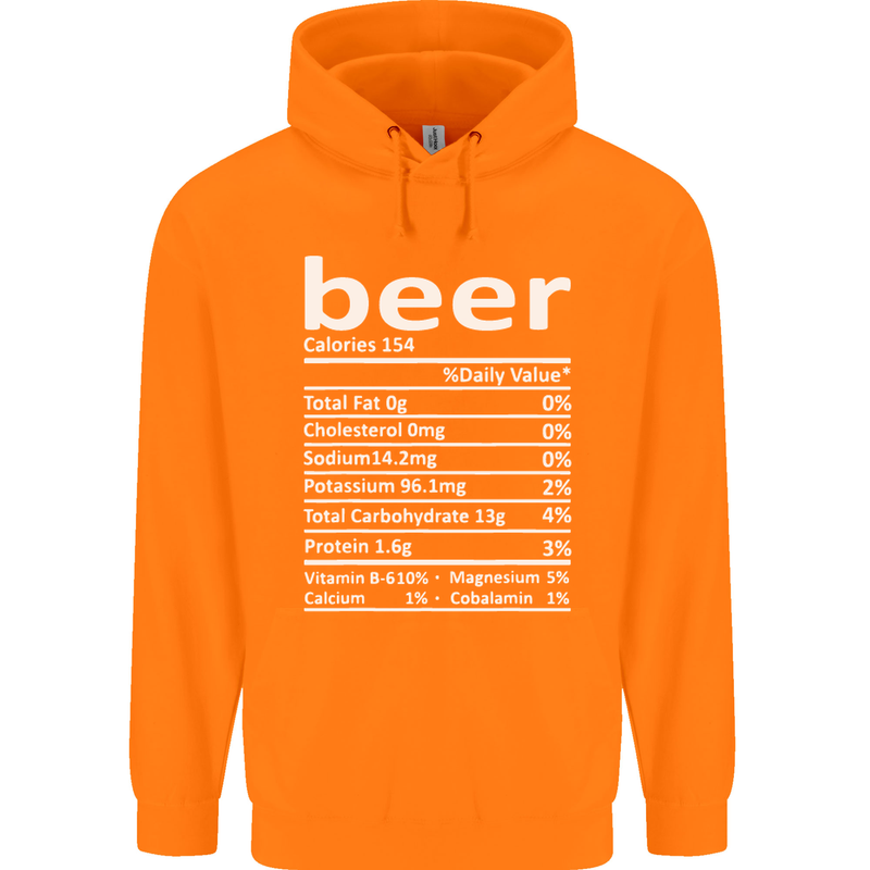 Funny Beer Nutritional Facts Alcohol Childrens Kids Hoodie Orange