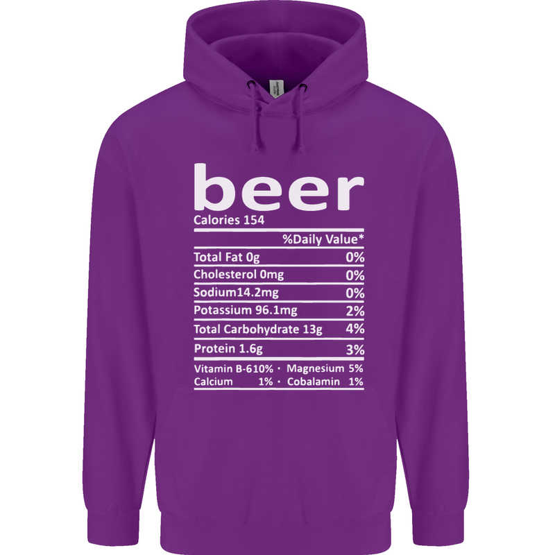 Funny Beer Nutritional Facts Alcohol Childrens Kids Hoodie Purple