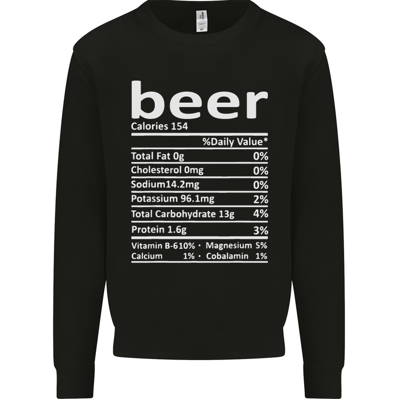 Funny Beer Nutritional Facts Alcohol Kids Sweatshirt Jumper Black