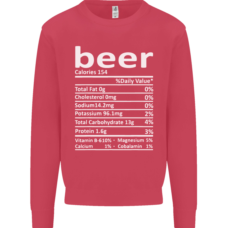 Funny Beer Nutritional Facts Alcohol Kids Sweatshirt Jumper Heliconia