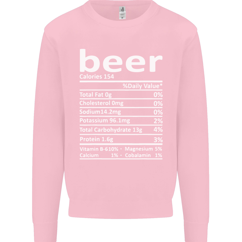 Funny Beer Nutritional Facts Alcohol Kids Sweatshirt Jumper Light Pink