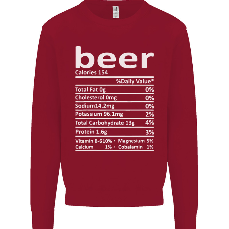 Funny Beer Nutritional Facts Alcohol Kids Sweatshirt Jumper Red