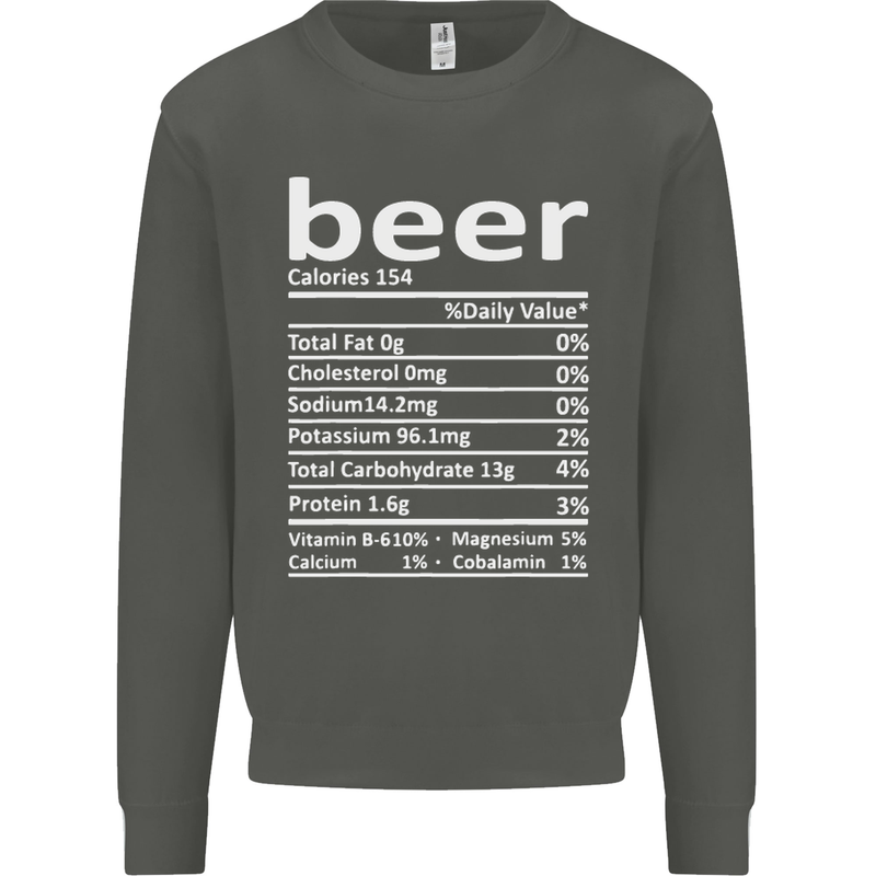 Funny Beer Nutritional Facts Alcohol Kids Sweatshirt Jumper Storm Grey