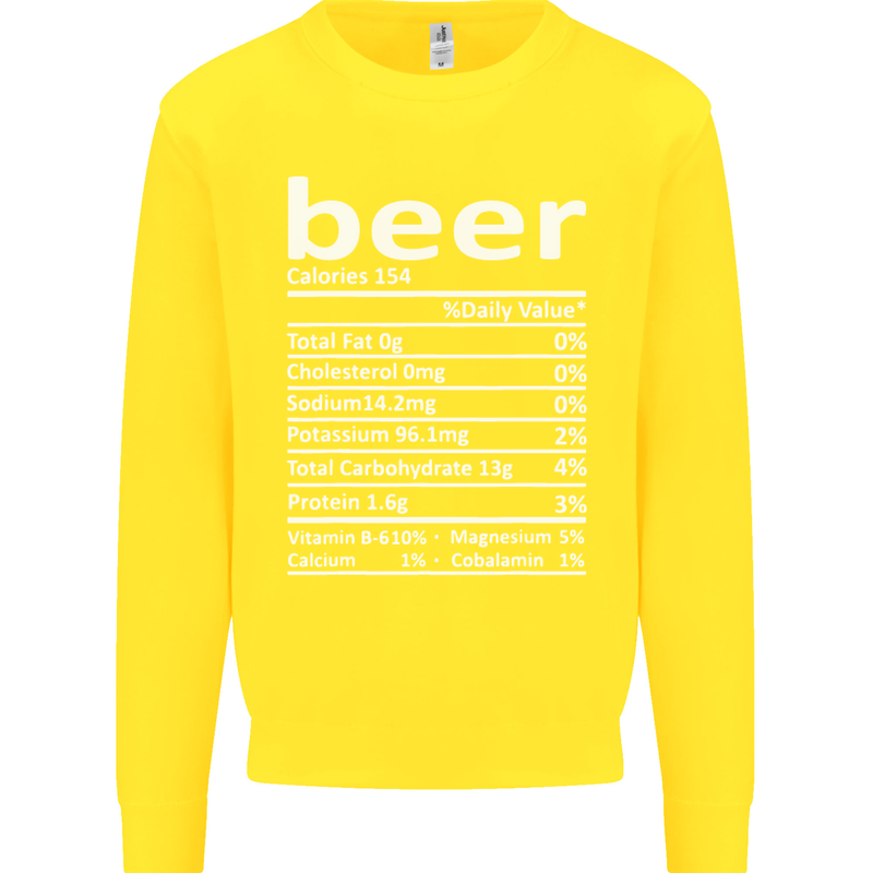 Funny Beer Nutritional Facts Alcohol Kids Sweatshirt Jumper Yellow