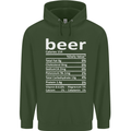 Funny Beer Nutritional Facts Alcohol Mens 80% Cotton Hoodie Forest Green