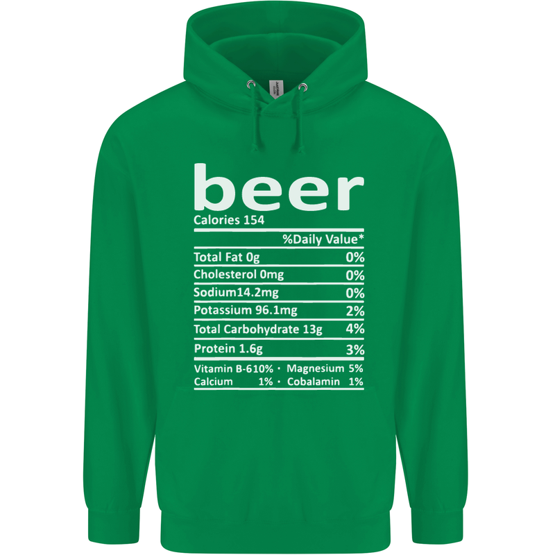 Funny Beer Nutritional Facts Alcohol Mens 80% Cotton Hoodie Irish Green