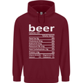 Funny Beer Nutritional Facts Alcohol Mens 80% Cotton Hoodie Maroon