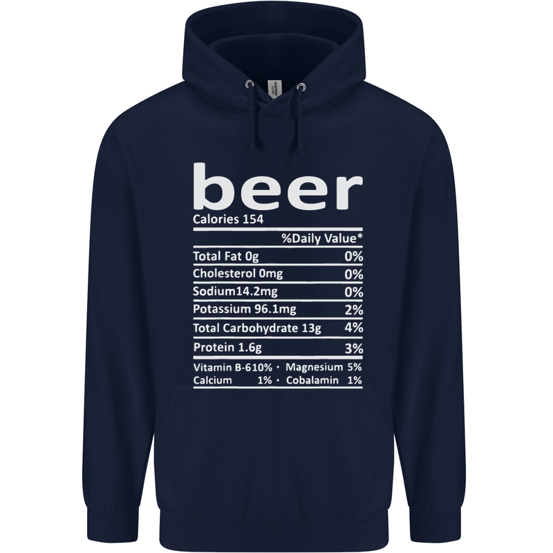 Funny Beer Nutritional Facts Alcohol Mens 80% Cotton Hoodie Navy Blue