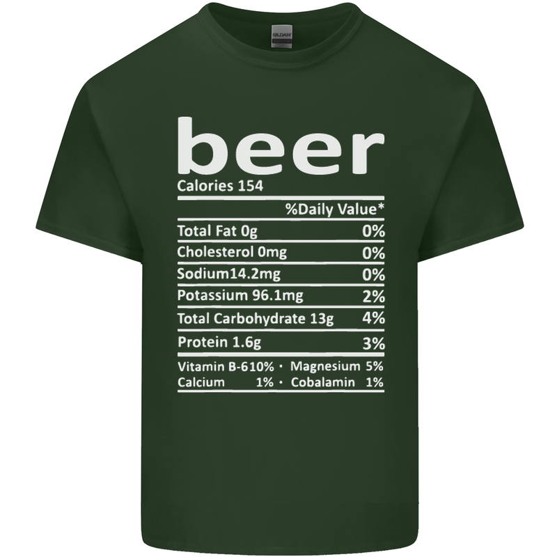 Funny Beer Nutritional Facts Alcohol Mens Cotton T-Shirt Tee Top Forest Green