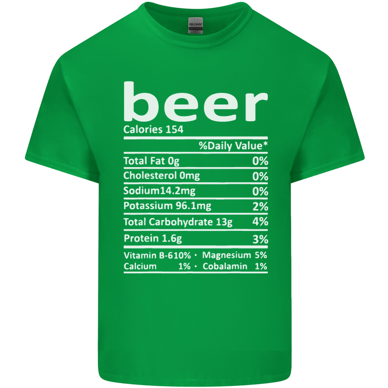 Funny Beer Nutritional Facts Alcohol Mens Cotton T-Shirt Tee Top Irish Green